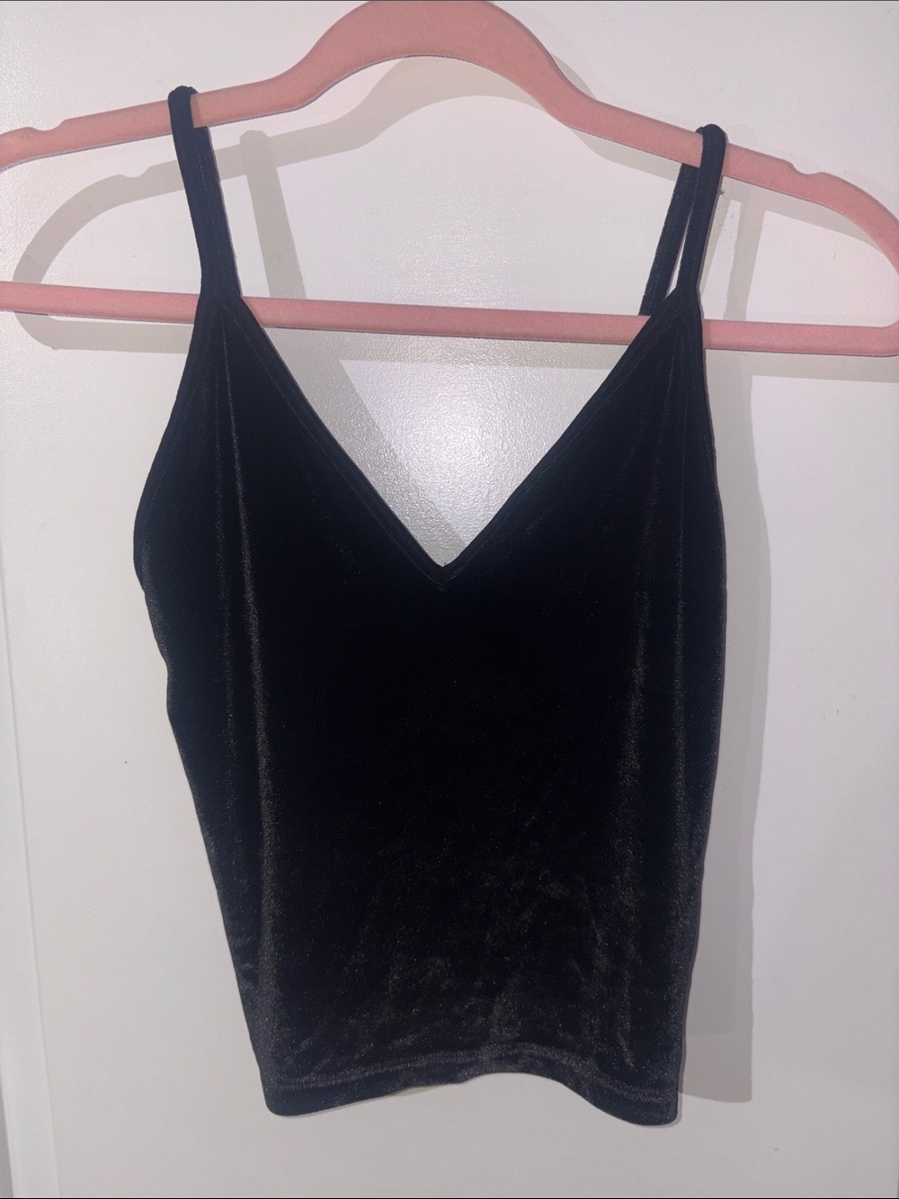 Brandy Melville Black Velvet V-Neck Cami with Spaghetti Straps